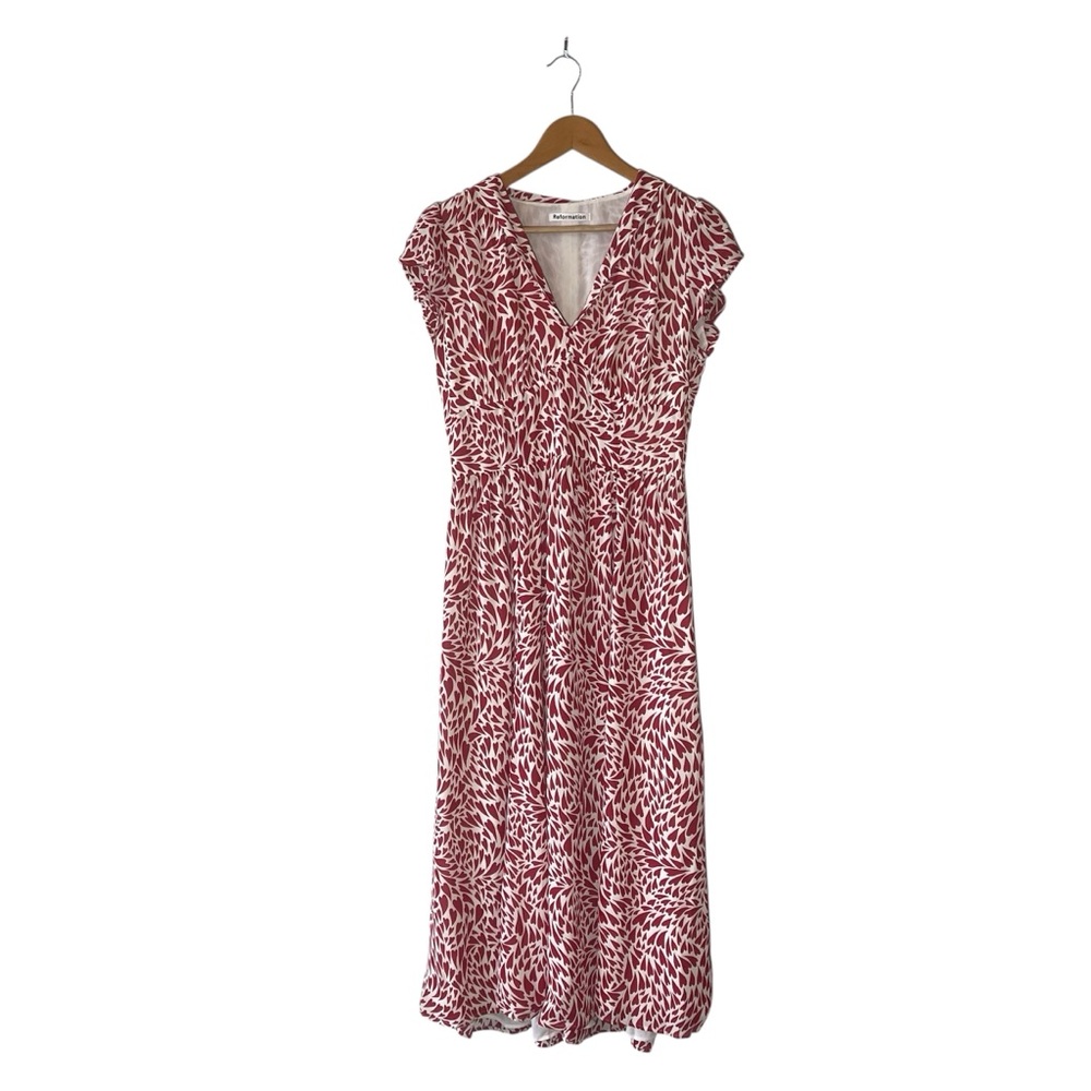 Reformation Alisa Red White Heart Romantic V-Neck Midi Dress 8